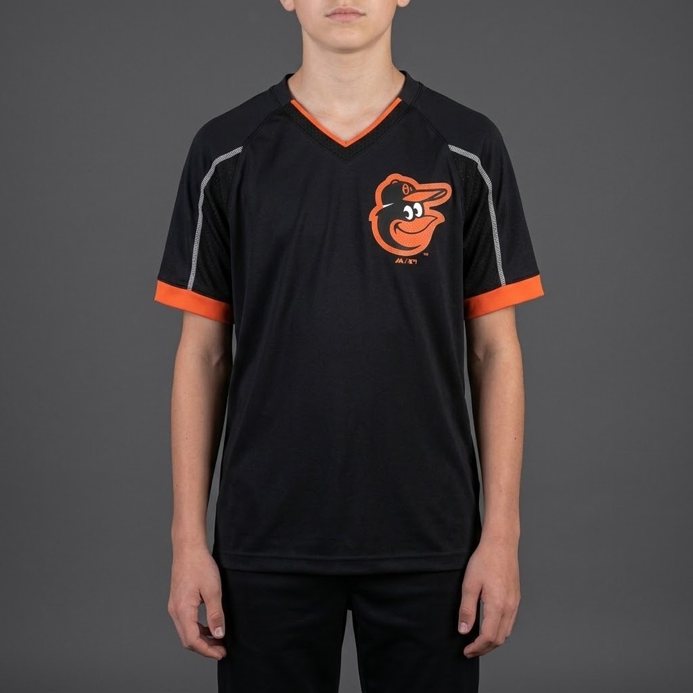 Majestic Baltimore Orioles MLB Youth XL V-Neck Shirt Black Orange EUC